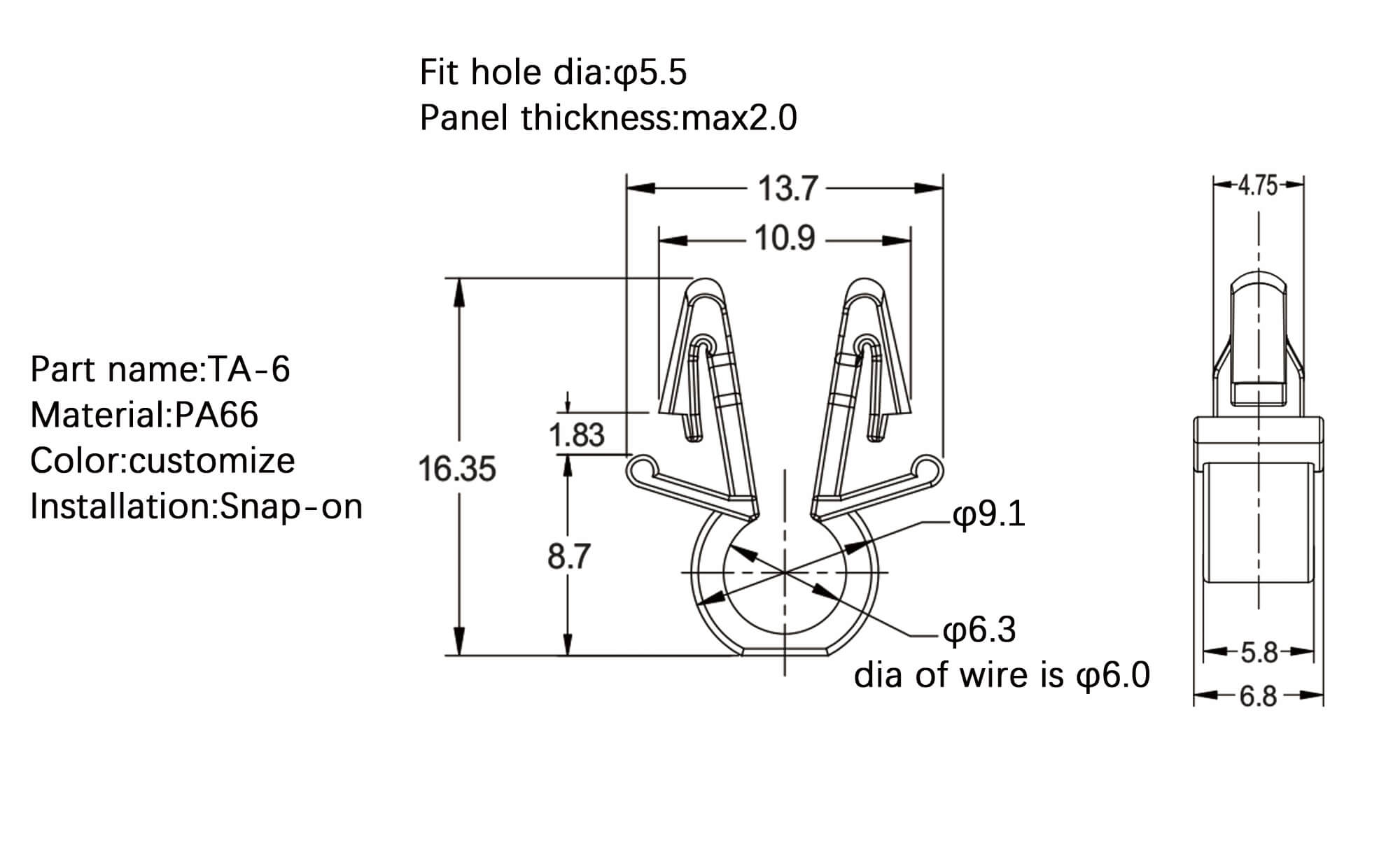 Plastic Wire Saddle TA-6